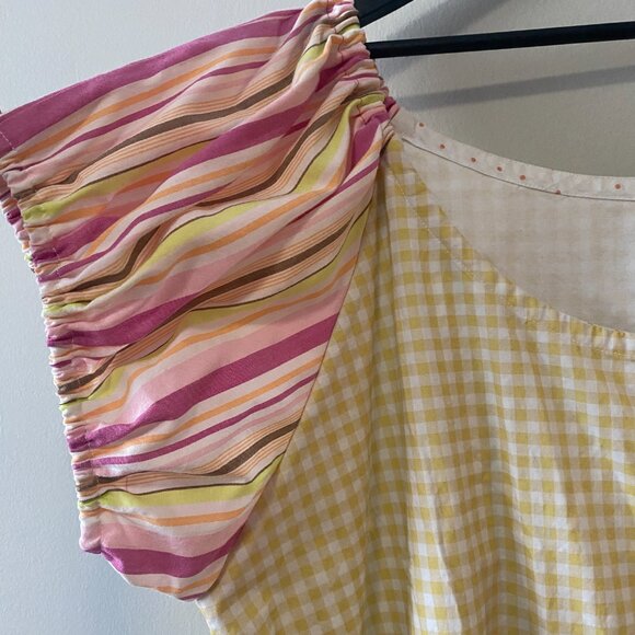Handmade Plus Size Cotton Viscose Yellow White Gingham Pink Stripes Dress - Picture 9 of 12